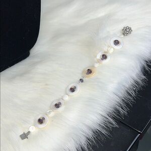 Handmade White and Purple Beaded Bracelet